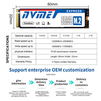 Ymeiton OEM M.2 NVMe SSD 2280 Port d'extension SATA Coque en plastique Haute vitesse 256G/512G/1TB Lecture 1800-2500 Mo/s Écriture 1200-1700 Mo/s