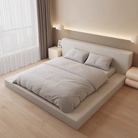 Schlafzimmermöbel Cremefarbenes Stoff-Tatami-Bett Modernes Schlichtes Kingsize-Holzbodenbett für das Hauptschlafzimmer