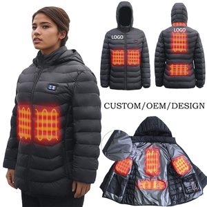 USB Rechargeable Smart Electrical 5 Plate Heating Winter Jacket Waterproof Women's Long Sleeve Hoodie Zipper Closure Log