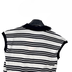 Camiseta sin mangas de punto a rayas estilo retro para mujer, con cuello y botones, informal - Product Image 6