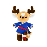 Peluche personnalisée mignonne en forme de renne avec kimono bleu et mini pendentif cerf, jouet en peluche doux pour enfants, cadeau