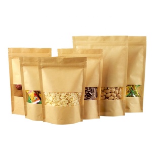 Kraft Doypack Bags For Packaging Stand Up Zipper Kraft Brown Paper Resealable Heat Sealable Food Storage Doypack Packaging Pouches Bag With Clear Window