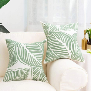 1783 Personalizado Bordado Folha Decorativa Lance Travesseiro Capa Tropical Folhas Verdes Handmade Algodão Fronha Bordado Almofada - Product Image 4