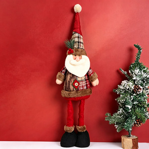 Figurines de Noël rétractables en peluche : Père Noël, Bonhomme de neige, Renne – Ornements de table ou de fenêtre en tissu écossais - Product Image 4