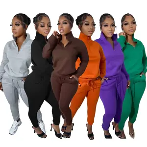 Custom Logo Women's Winter Casual Jogging Suit Outfit Tracksuit Cropped Tops and Pants Set Ladies 2 Piece Set Tracksuit