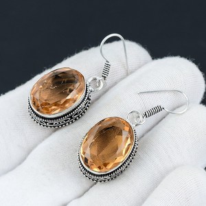 Crochet boucle d'oreille goutte balancent boucle d'oreille bijoux faits à la main 925 en argent Sterling Citrine à facettes ovale pierre précieuse prix d'usine en gros - Product Image 3