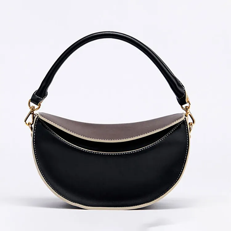 AZB434 Wholesale Saddle Bag Women Handbag Tubular Handle Wide Shoulder Strap Bag Retro Style Half Moon Bag Crossbody