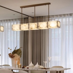 Lámpara de Araña Moderna de Alabastro <span class=keywords><strong>Oslo</strong></span>, Lámpara Rectangular Creativa para Restaurante, Lámpara de Lujo de Cobre para Sala de Estar, Dormitorio y Estudio - Product Image 3