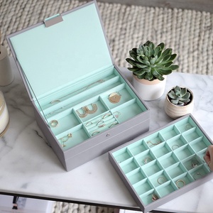 OJR Leather Jewelry Box Earring Organizer Jewelry Case Box Green Velvet Jewelry Box