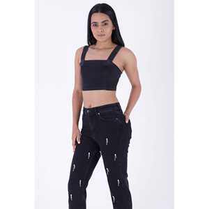 Jeans de Cintura Alta Transpirables para Mujer, Corte Mom, Ajustados, Holgados, Acampanados, con Adornos de Gotas, Rasgados, Pantalones Largos - Product Image 2