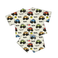 Ensembles de pyjamas familiaux imprimés Cartoon Monster Truck Adventure, vêtements de détente côtelés assortis avec cordon de serrage, pyjamas quotidiens adaptés aux enfants
