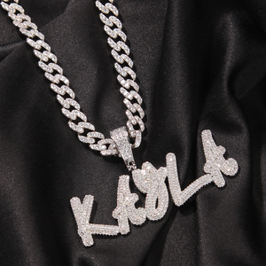 Collana con Ciondolo a 2 Strati con Nome Personalizzato in CZ, Catena Cubana <span class=keywords><strong>da</strong></span> 9mm con Lettere, Gioielli Bling <span class=keywords><strong>da</strong></span> Rapper - Product Image 4