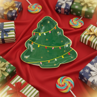 Assiettes jetables en papier en forme de sapin de Noël - Lot de 8, vertes avec étoiles scintillantes, assiettes fantaisie pour fêtes de fin d'année