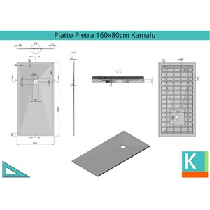 Piatto Doccia Kamalu 160x80 Effetto Pietra Avorio Crema Design Moderno Quadrato con Marmo Artificiale e Acciaio Inossidabile per Hotel - Product Image 2