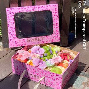 Boîte cadeau élégante rose IMEE avec poignée, transparente, pour la Saint-Valentin, boîte cadeau pliante haut de gamme pour fleurs et fruits - Product Image 3