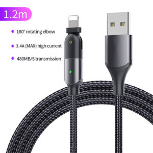 <span class=keywords><strong>1</strong></span>,2 M indicador LED transmisión de alta velocidad USB 2,0 2.4A rápido de Carga giratoria 180 codo Teléfono <span class=keywords><strong>Cable</strong></span> para el juego - Product Image 1