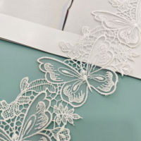 Dentelle brodée découpée au laser en filet blanc double vague motif papillon français, 100 % polyester soluble dans l'eau pour robe