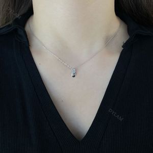 Dylam Minimalist Customised Diamond Pendant Solid 925 Sterling <b>Silver</b> Inlay 5a Zircon Safety Pin Pendant Paper <b>Clip</b> Necklace - Product Image 3