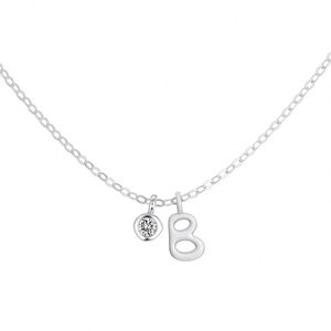 Dylam <b>Initial</b> Necklace Rhodium Plated 925 <b>Silver</b> 5A Zirconia Tiny Letters Monogram -B- <b>Pendant</b> Necklaces for Women - Product Image 1
