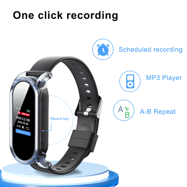 V57 32GB Watch Voice Recorder Magnetic Back Shell Password Protection HD Noise Cancelling Small Dictaphone MP3 Player