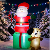 Père Noël gonflable assis sur une boîte cadeau avec un ours et une canne en sucre, décoration lumineuse de jardin de Noël pour la fête des fêtes, accessoire de présentation