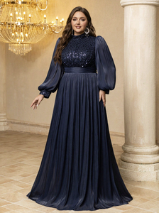 Robes de soirée maxi à col montant et manches lanternes avec patchwork de sequins pour femmes grandes tailles, parfaites pour les demoiselles <span class=keywords><strong>d</strong></span>'<span class=keywords><strong>honneur</strong></span> et les occasions formelles - Product Image 6