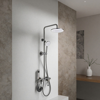 Système de douche de salle de bain contemporain à poignée unique, mural, en laiton poli chromé, avec robinets thermostatiques et barre coulissante, jet doux