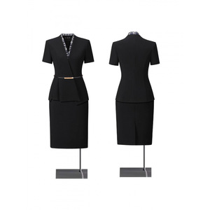 Career Dress Short Sleeve Peplum Silhouette Notched Neckline Anti-Wrinkle Woven Fabric Commute Workwear - Product Image 3