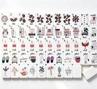 Jeu de Mahjong américain blanc, motif mignon de livre de café et de plante d'intérieur, jeu de Mahjong personnalisé pour cadeau