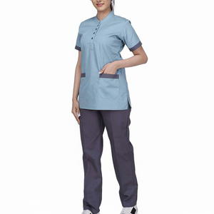 Ensemble d'uniformes médicaux de haute qualité à col en V pour infirmières, en toile, uniforme d'hôpital, séchage rapide, unisexe, 100% coton - Product Image 1
