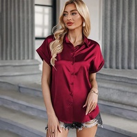 Damen kurzarmige Seidenblusen Damen offizielle Hemden Satin Business-Oberteile Büroarbeitstunika Damenbekleidung weißes Hemd