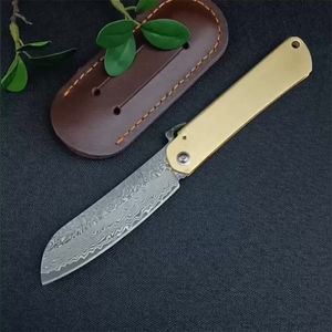 Couteau de poche tactique japonais manche en laiton lame en acier damas Camping EDC <span class=keywords><strong>Higonokami</strong></span> Couteaux pliants - Product Image 6