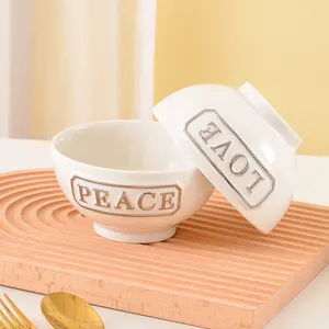 Fornitore di colore bianco insalatiera in ceramica stoviglie con Logo bramato ciotola per zuppa di riso ciotola per cereali da 5 pollici