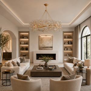 Lustre de salon en cristal K9 et fer doré, motif branche fleurie, 60 pouces, style Art Déco de luxe, lampe suspendue pour <span class=keywords><strong>plafond</strong></span> <span class=keywords><strong>haut</strong></span>, foyer, certifié UL - Product Image 3