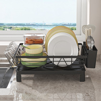 Égouttoir à vaisselle moderne double niveau en métal sur pied pour cuisine, à poser au-dessus de l'évier, avec bac de drainage, organisateur de rangement pour assiettes, bols et ustensiles