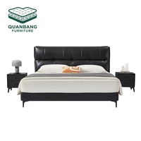 Base de lit moderne de luxe sur mesure en cuir noir de haute qualité pour appartement et villa, avec tête de lit en bois massif