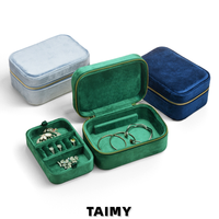 Boîte à bijoux en velours double couche, étui de voyage portable, organisateur compact avec fermeture éclair pour bagues, boucles d'oreilles, colliers, bracelets, cadeau, logo personnalisé