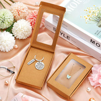 Caja de Embalaje de Papel Kraft Blanca y Negra de Lujo con Ventana Transparente, Plegable y Reciclable, para Llaveros, Collares y Pulseras, con Inserto de Papel