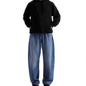 Jean en denim décontracté bleu clair pour homme, coupe droite, délavé, style vintage, en coton, vente en gros personnalisée - Product Image 1