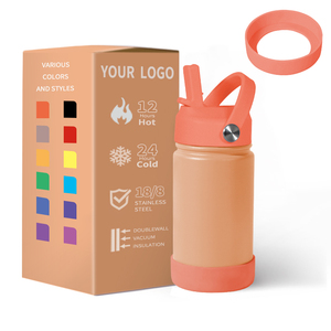 Houroffer ขวดน้ำสำหรับเด็กสำหรับโรงเรียนขวดน้ำฉนวน12ออนซ์พร้อมฝาหลอดและพวย-100% กันรั่ว - Product Image 1