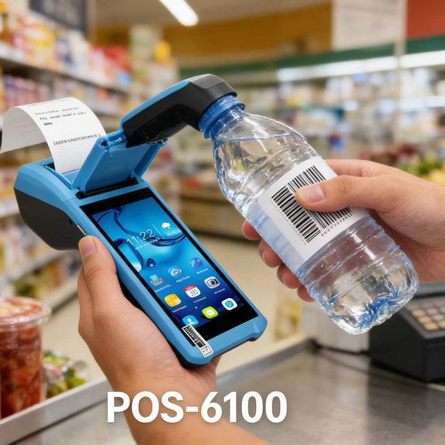 POS6100 5.5" Touch Screen NFC Receipt Printer 4G Android Smart PDA 58mm Thermal Label Printer Handheld POS Terminal in Stock