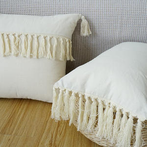 Vỏ Gối Dệt Tay Boho Chần Bông Màu Trắng Vỏ Gối Bằng Cotton Có Tua Rua Gối Trang Trí - Product Image 3