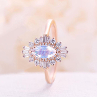Bague de fiançailles vintage en argent 925 plaqué or rose, style Art Déco, sertie de pierres de lune, certifiée NGTC, unique pour mariage/fête/cadeau