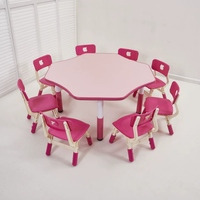 Ensemble table et chaises réglables ignifuges pour maternelle, avec sièges en plastique et pieds en métal, idéal pour les salles de classe préscolaires, garderies et crèches