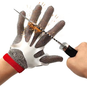 Gants de sécurité à cinq doigts en maille métallique en acier inoxydable pour cloison d'abattage - Product Image 6