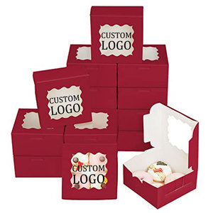 Venta caliente embalaje de cartón plegable panadería pastel pastelería caja impresa boda grande Pvc tapa transparente rojo tratar pastel cajas de papel - Product Image 1