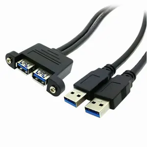 50cm black USB 3.0 male plug 2 to 2 female socket With panel mount usb extender cable