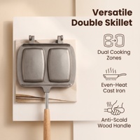 Poêle à sandwich double en aluminium antiadhésive avec poignée en bois pour cuisinière à gaz, idéale pour le petit-déjeuner, les paninis et les fromages grillés