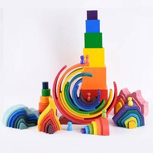 Juegos de bloques de construcción de apilamiento de arcoíris de madera Montessori para niños, juguetes sensoriales apiladores creativos educativos para niños - Product Image 6
