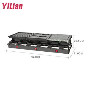 Gril à <span class=keywords><strong>raclette</strong></span> électrique 3 en 1 avec 12 casseroles en acier de style moderne pour les fêtes et les barbecues domestiques - Product Image 3